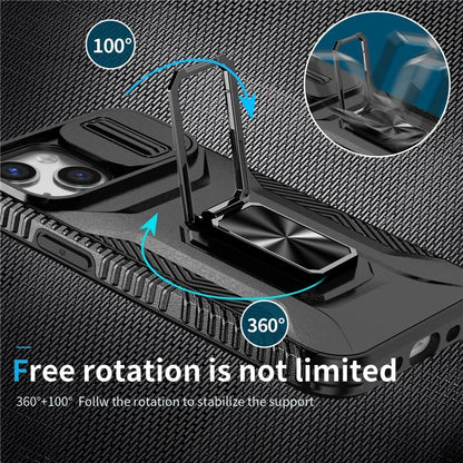 For iPhone 12 mini / 13 mini Phone Case Rotate Ring Kickstand Cover Slide Lens Protection