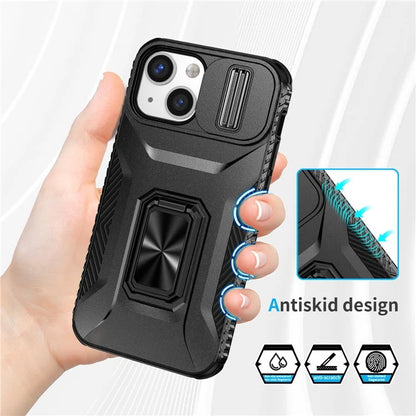 For iPhone 12 mini / 13 mini Phone Case Rotate Ring Kickstand Cover Slide Lens Protection