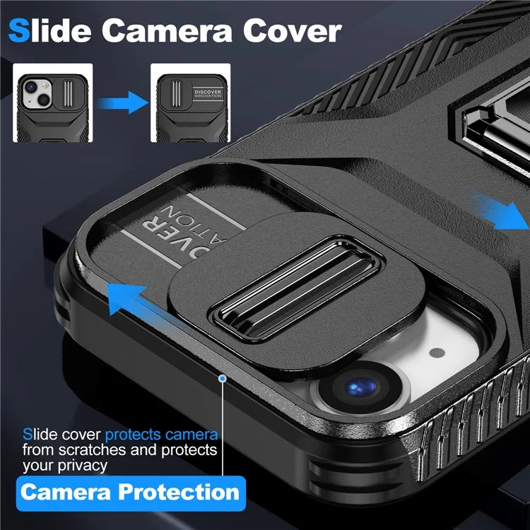 For iPhone 12 mini / 13 mini Phone Case Rotate Ring Kickstand Cover Slide Lens Protection