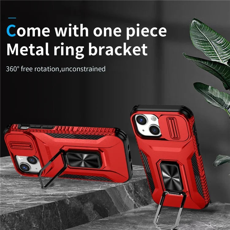 For iPhone 12 mini / 13 mini Phone Case Rotate Ring Kickstand Cover Slide Lens Protection