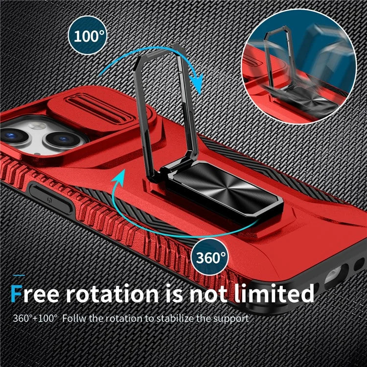 For iPhone 12 mini / 13 mini Phone Case Rotate Ring Kickstand Cover Slide Lens Protection