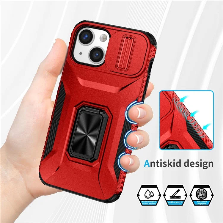 For iPhone 12 mini / 13 mini Phone Case Rotate Ring Kickstand Cover Slide Lens Protection