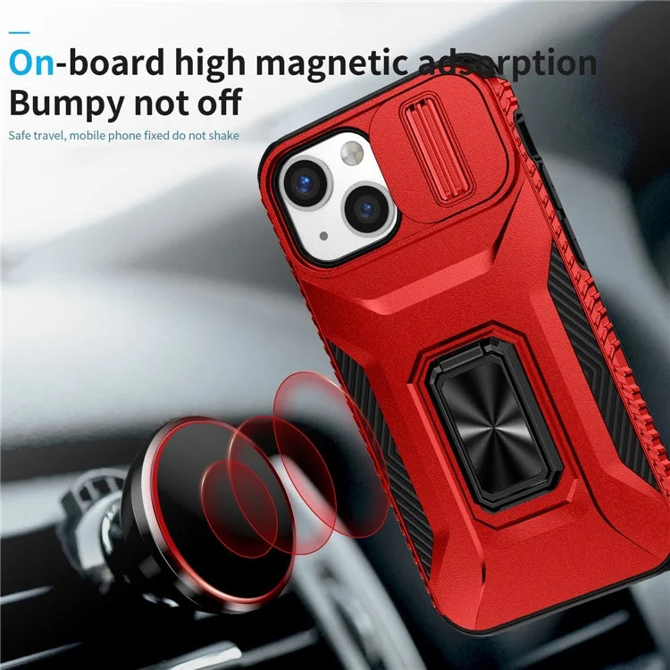 For iPhone 12 mini / 13 mini Phone Case Rotate Ring Kickstand Cover Slide Lens Protection