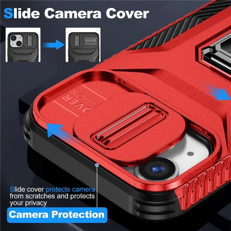 For iPhone 12 mini / 13 mini Phone Case Rotate Ring Kickstand Cover Slide Lens Protection