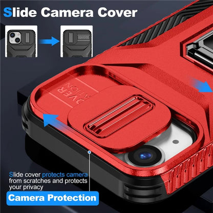 For iPhone 12 mini / 13 mini Phone Case Rotate Ring Kickstand Cover Slide Lens Protection