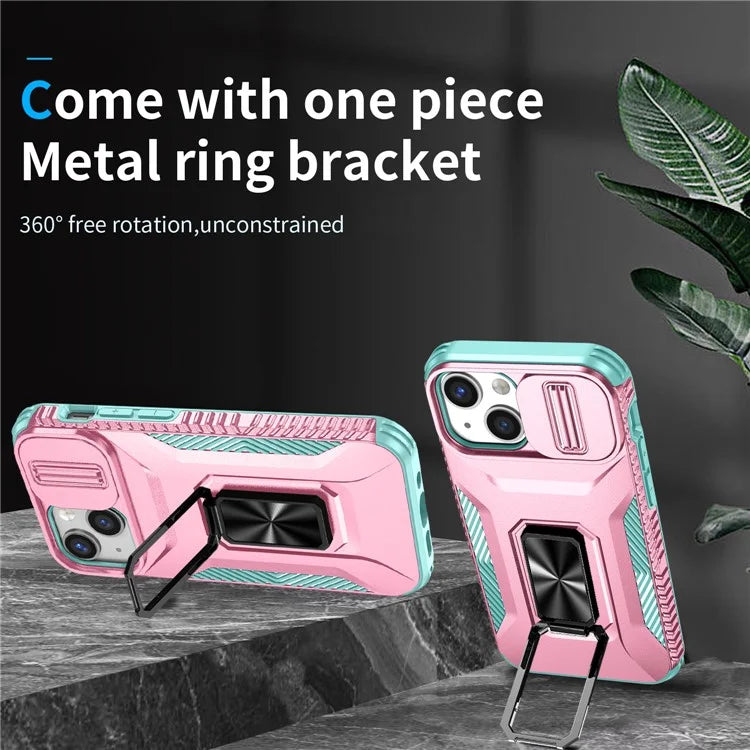 For iPhone 12 mini / 13 mini Phone Case Rotate Ring Kickstand Cover Slide Lens Protection
