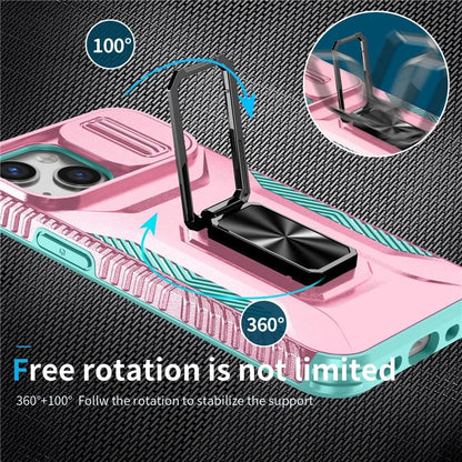 For iPhone 12 mini / 13 mini Phone Case Rotate Ring Kickstand Cover Slide Lens Protection
