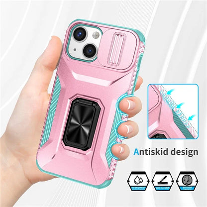For iPhone 12 mini / 13 mini Phone Case Rotate Ring Kickstand Cover Slide Lens Protection