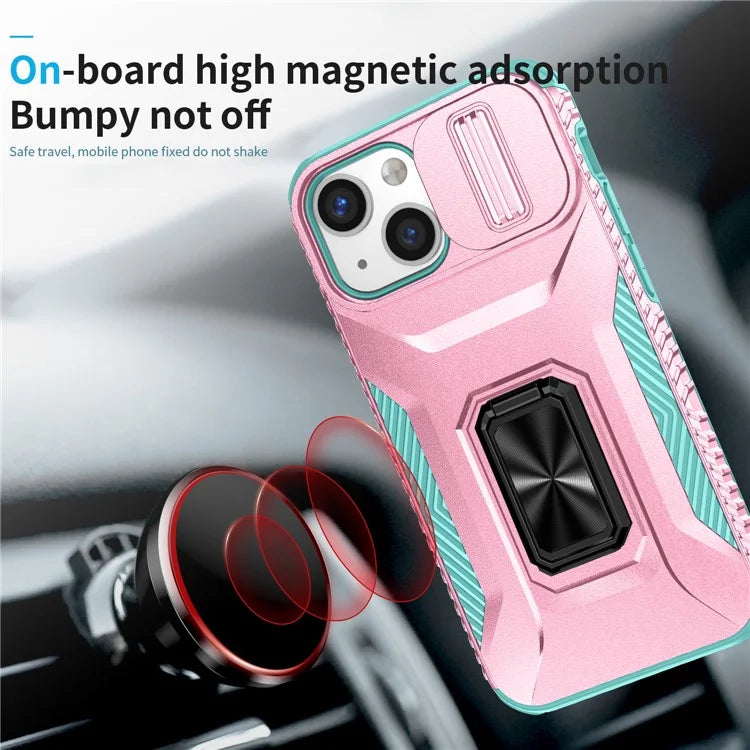 For iPhone 12 mini / 13 mini Phone Case Rotate Ring Kickstand Cover Slide Lens Protection
