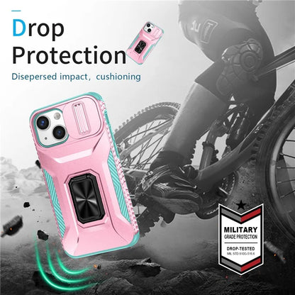 For iPhone 12 mini / 13 mini Phone Case Rotate Ring Kickstand Cover Slide Lens Protection