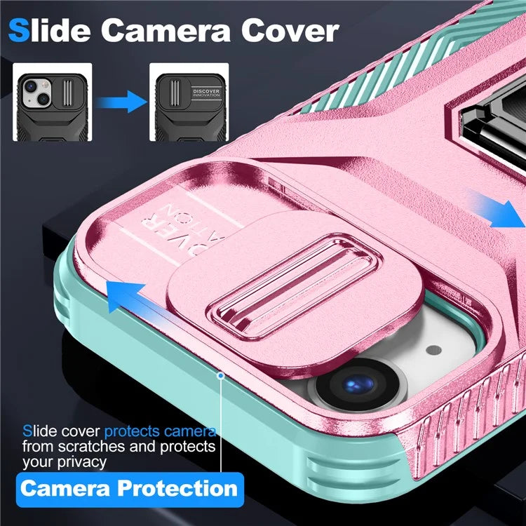 For iPhone 12 mini / 13 mini Phone Case Rotate Ring Kickstand Cover Slide Lens Protection