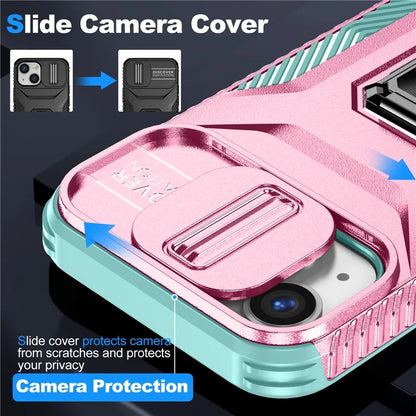 For iPhone 12 mini / 13 mini Phone Case Rotate Ring Kickstand Cover Slide Lens Protection