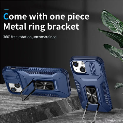 For iPhone 12 mini / 13 mini Phone Case Rotate Ring Kickstand Cover Slide Lens Protection