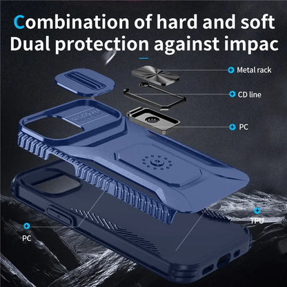 For iPhone 12 mini / 13 mini Phone Case Rotate Ring Kickstand Cover Slide Lens Protection