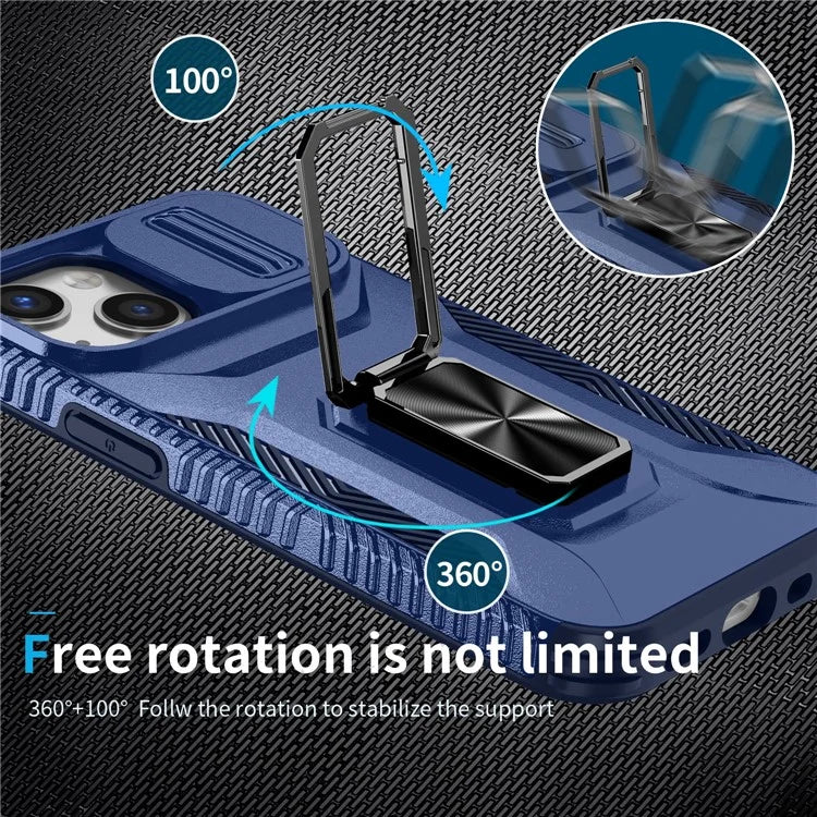 For iPhone 12 mini / 13 mini Phone Case Rotate Ring Kickstand Cover Slide Lens Protection
