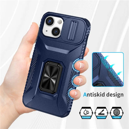 For iPhone 12 mini / 13 mini Phone Case Rotate Ring Kickstand Cover Slide Lens Protection