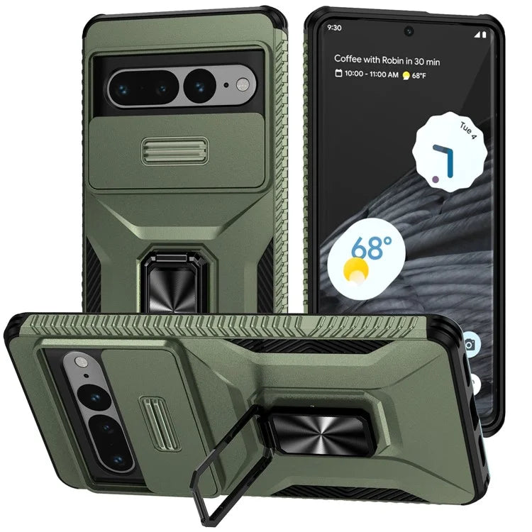 For Google Pixel 7 Pro 5G Case TPU+PC Slide Lens Protection Phone Cover with Kickstand