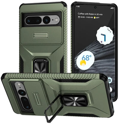 For Google Pixel 7 Pro 5G Case TPU+PC Slide Lens Protection Phone Cover with Kickstand