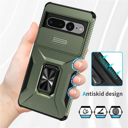 For Google Pixel 7 Pro 5G Case TPU+PC Slide Lens Protection Phone Cover with Kickstand