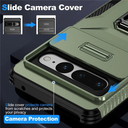 For Google Pixel 7 Pro 5G Case TPU+PC Slide Lens Protection Phone Cover with Kickstand