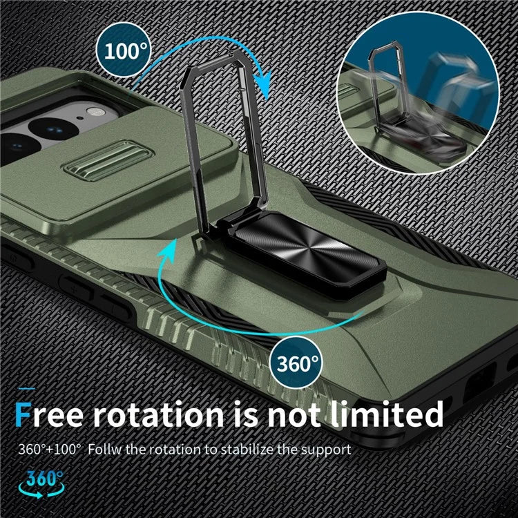For Google Pixel 7 Pro 5G Case TPU+PC Slide Lens Protection Phone Cover with Kickstand
