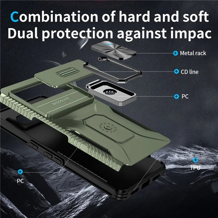 For Google Pixel 7 Pro 5G Case TPU+PC Slide Lens Protection Phone Cover with Kickstand