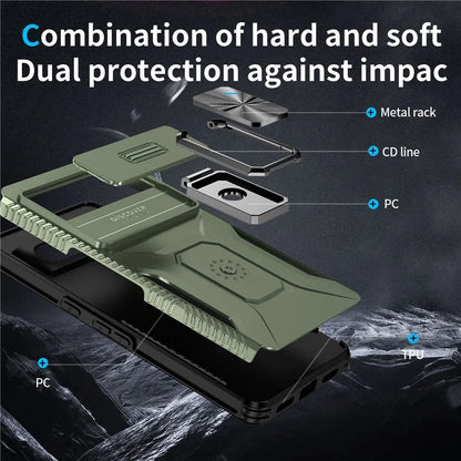 For Google Pixel 7 Pro 5G Case TPU+PC Slide Lens Protection Phone Cover with Kickstand