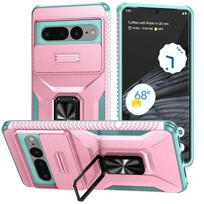 For Google Pixel 7 Pro 5G Case TPU+PC Slide Lens Protection Phone Cover with Kickstand
