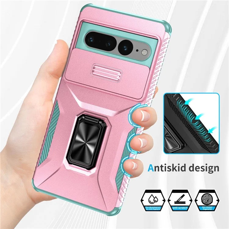 For Google Pixel 7 Pro 5G Case TPU+PC Slide Lens Protection Phone Cover with Kickstand