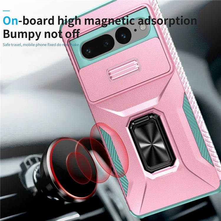 For Google Pixel 7 Pro 5G Case TPU+PC Slide Lens Protection Phone Cover with Kickstand