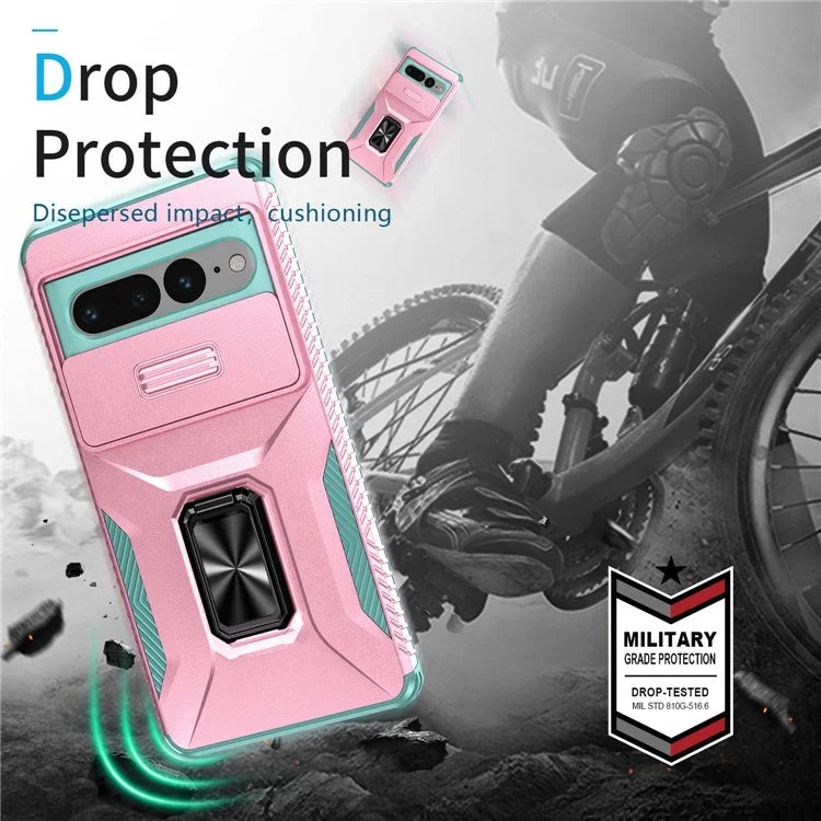 For Google Pixel 7 Pro 5G Case TPU+PC Slide Lens Protection Phone Cover with Kickstand