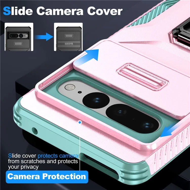 For Google Pixel 7 Pro 5G Case TPU+PC Slide Lens Protection Phone Cover with Kickstand