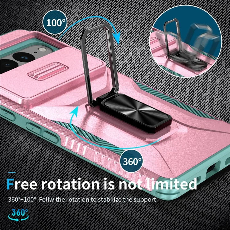 For Google Pixel 7 Pro 5G Case TPU+PC Slide Lens Protection Phone Cover with Kickstand