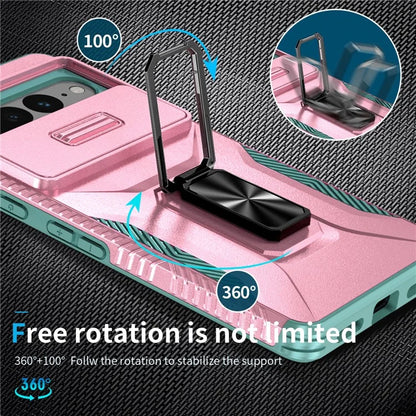 For Google Pixel 7 Pro 5G Case TPU+PC Slide Lens Protection Phone Cover with Kickstand