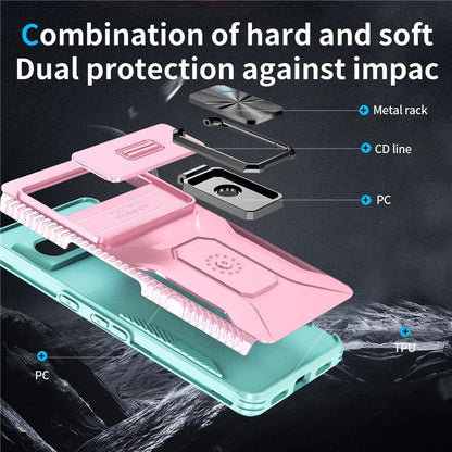 For Google Pixel 7 Pro 5G Case TPU+PC Slide Lens Protection Phone Cover with Kickstand