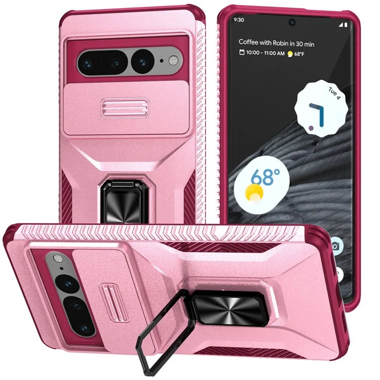 For Google Pixel 7 Pro 5G Case TPU+PC Slide Lens Protection Phone Cover with Kickstand