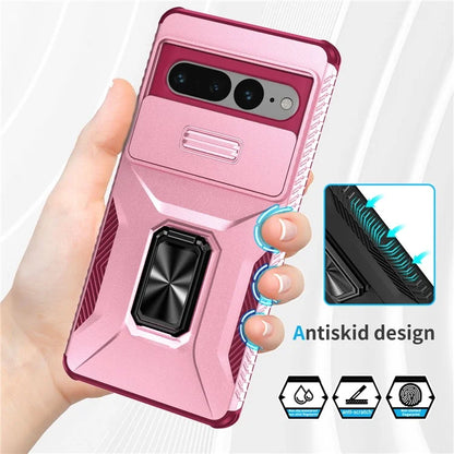 For Google Pixel 7 Pro 5G Case TPU+PC Slide Lens Protection Phone Cover with Kickstand