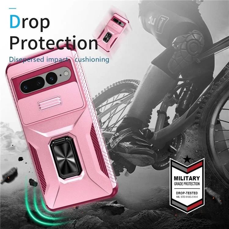 For Google Pixel 7 Pro 5G Case TPU+PC Slide Lens Protection Phone Cover with Kickstand