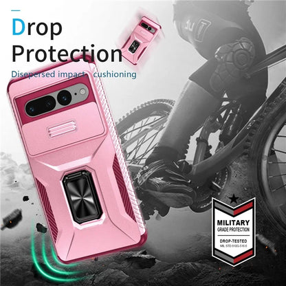 For Google Pixel 7 Pro 5G Case TPU+PC Slide Lens Protection Phone Cover with Kickstand