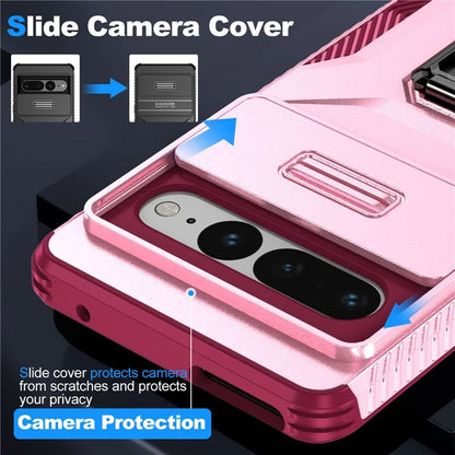 For Google Pixel 7 Pro 5G Case TPU+PC Slide Lens Protection Phone Cover with Kickstand