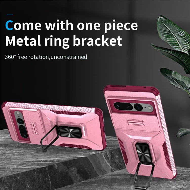 For Google Pixel 7 Pro 5G Case TPU+PC Slide Lens Protection Phone Cover with Kickstand