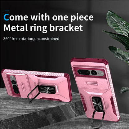 For Google Pixel 7 Pro 5G Case TPU+PC Slide Lens Protection Phone Cover with Kickstand
