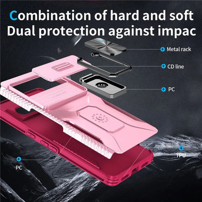 For Google Pixel 7 Pro 5G Case TPU+PC Slide Lens Protection Phone Cover with Kickstand