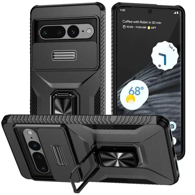 For Google Pixel 7 Pro 5G Case TPU+PC Slide Lens Protection Phone Cover with Kickstand