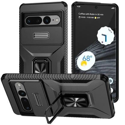 For Google Pixel 7 Pro 5G Case TPU+PC Slide Lens Protection Phone Cover with Kickstand