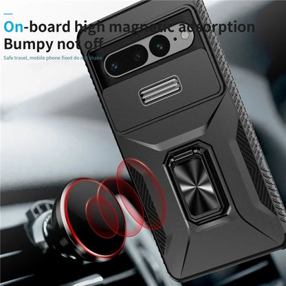 For Google Pixel 7 Pro 5G Case TPU+PC Slide Lens Protection Phone Cover with Kickstand