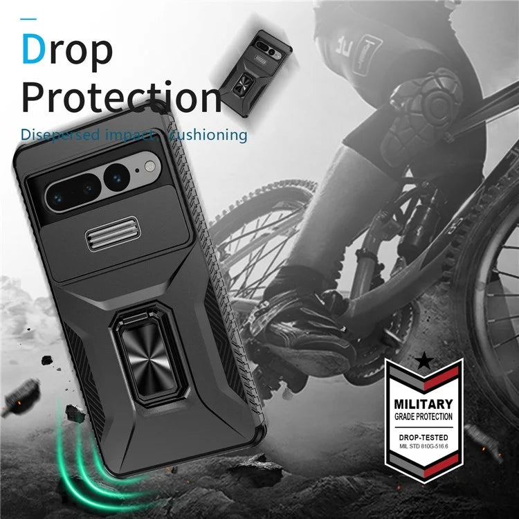 For Google Pixel 7 Pro 5G Case TPU+PC Slide Lens Protection Phone Cover with Kickstand