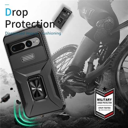 For Google Pixel 7 Pro 5G Case TPU+PC Slide Lens Protection Phone Cover with Kickstand