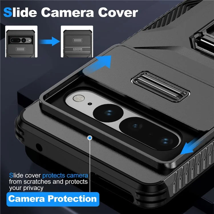 For Google Pixel 7 Pro 5G Case TPU+PC Slide Lens Protection Phone Cover with Kickstand