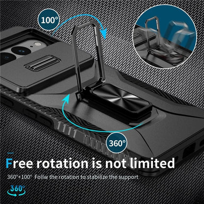 For Google Pixel 7 Pro 5G Case TPU+PC Slide Lens Protection Phone Cover with Kickstand